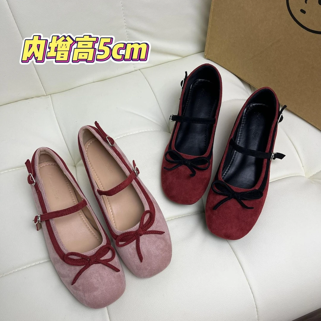 蝴蝶结内增高5厘米芭蕾舞鞋小众设计温柔可爱一字带玛丽珍单鞋女
