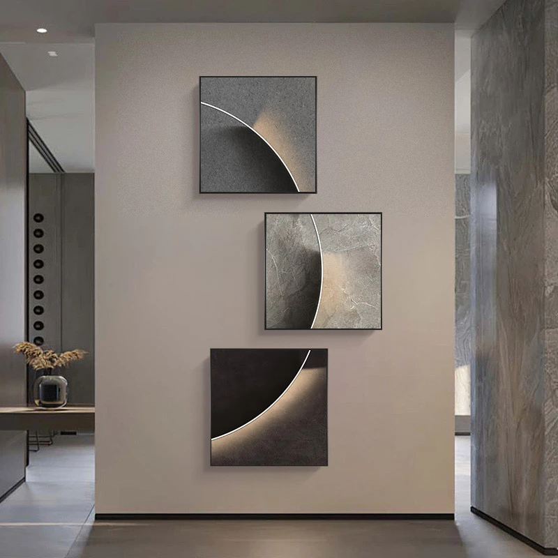 侘寂玄关装饰画立体感肌理画入户门正对墙竖版抽象装饰画组合质感
