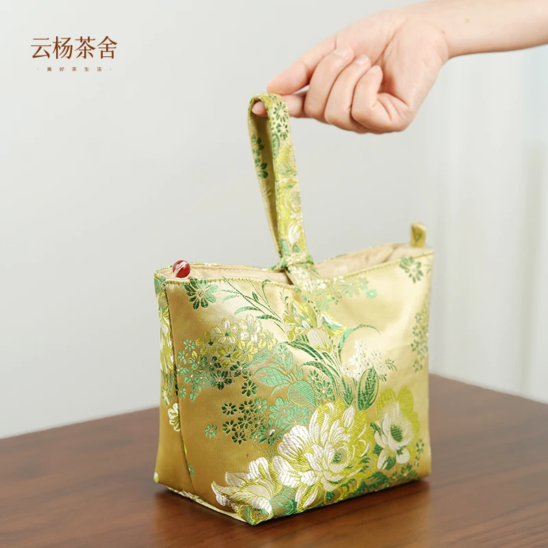 茶具收纳包富贵花便携户外旅行主人杯茶壶茶杯盖碗布包棉麻收纳袋