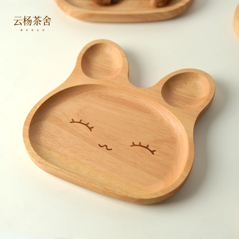 实木眯眼兔兔盘可爱盘子水果盘高档创意20*20*2cm