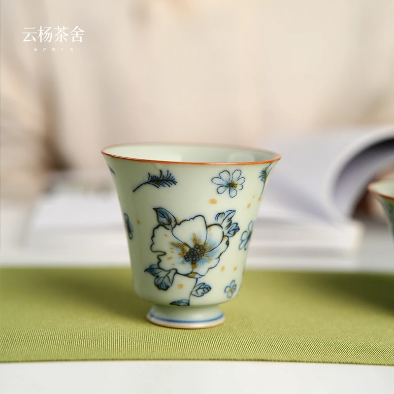 陶瓷品茗杯太阳花主人杯家用单杯泡茶杯客杯功夫茶具茶盏大号杯子