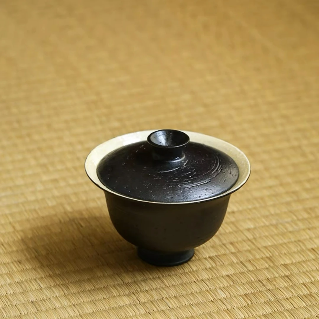 【新品】牧渔-景德镇手拉胚元宝盖碗 容量约：100cc 茶具 盖碗