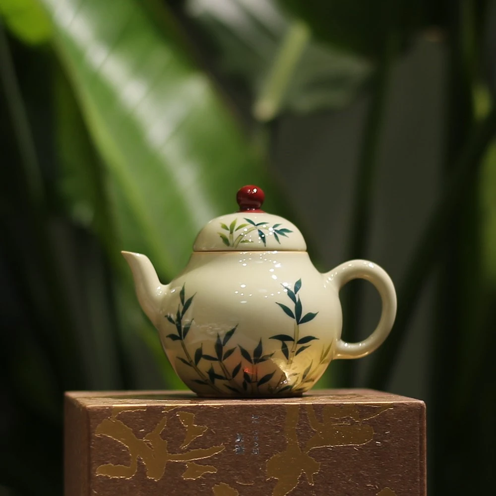 【新品】手绘彩竹小品壶 约120cc 茶壶 中式 陶瓷 家用
