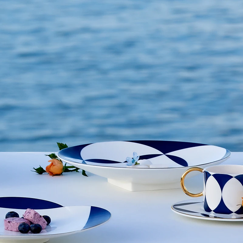 观瓷艺述蓝调时光圆型果盘陶瓷碟家用送礼高级感原创设计礼盒装