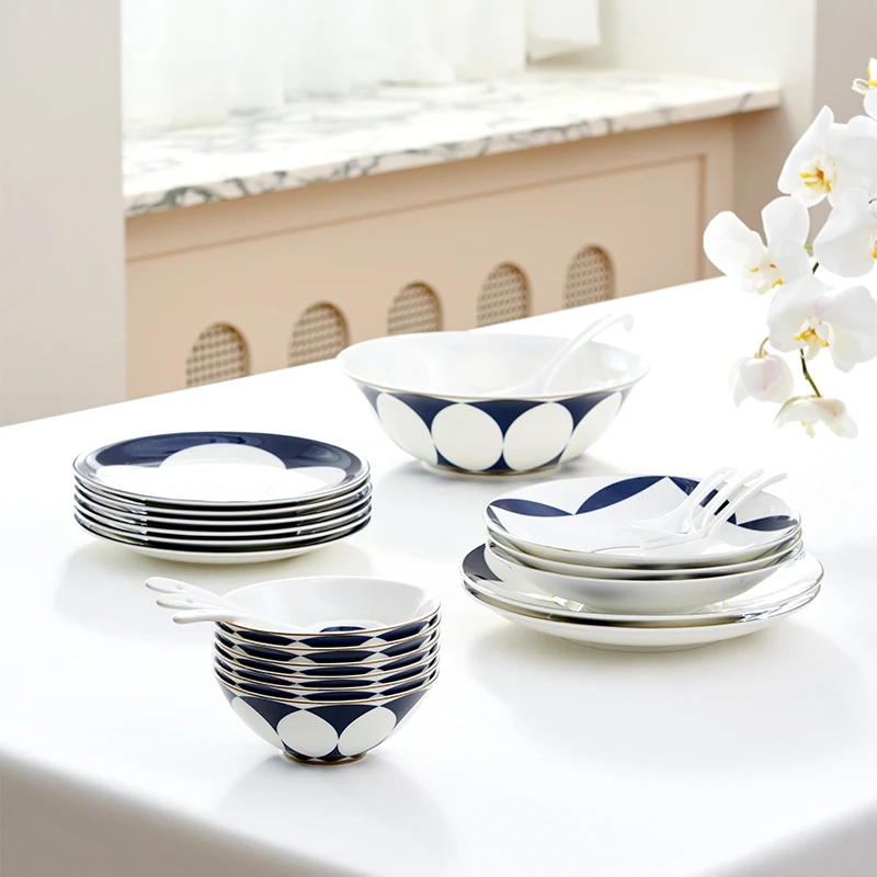 观瓷艺述蓝调时光25件6人餐具碗盘山姆同款高端骨瓷送礼盒装套装