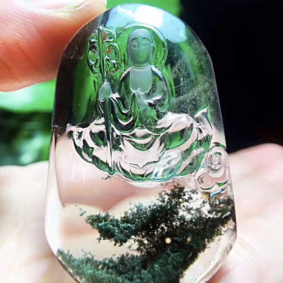天然水晶天然绿幽灵地藏王吊坠