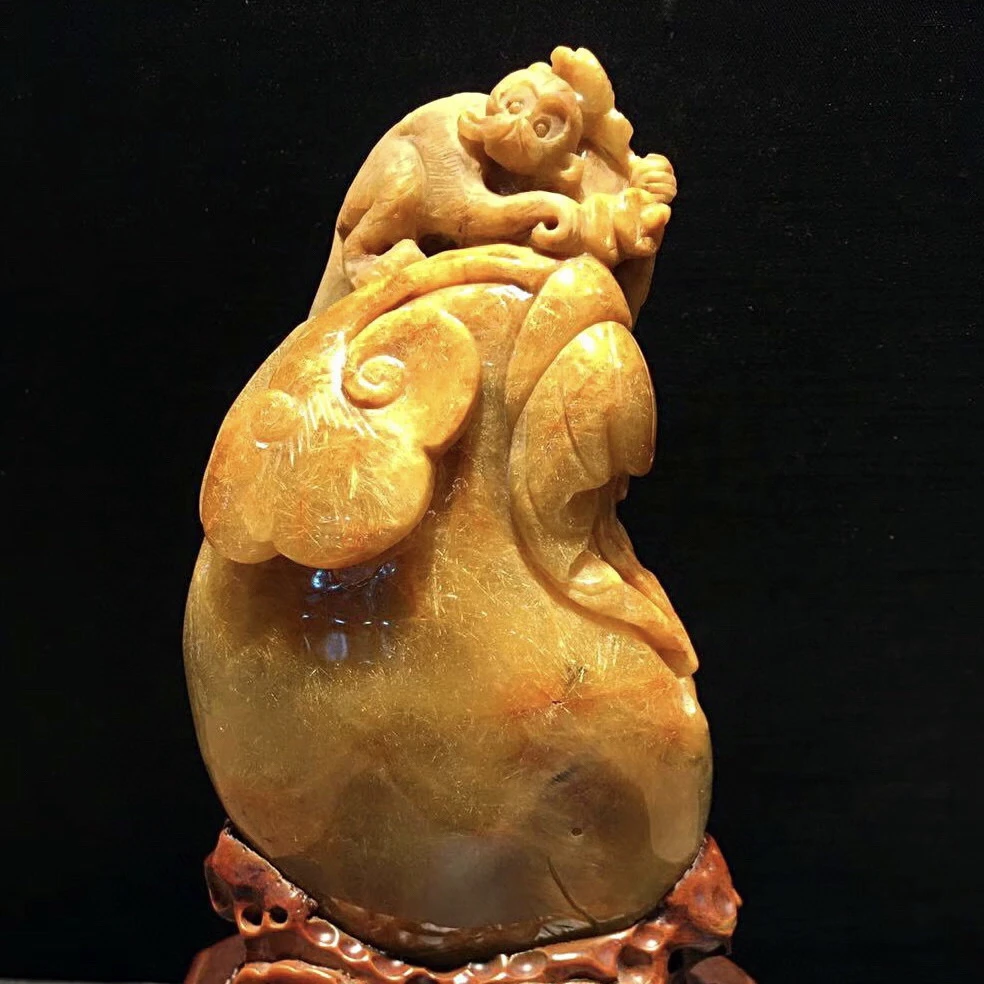 天然水晶金发晶代代封侯摆件