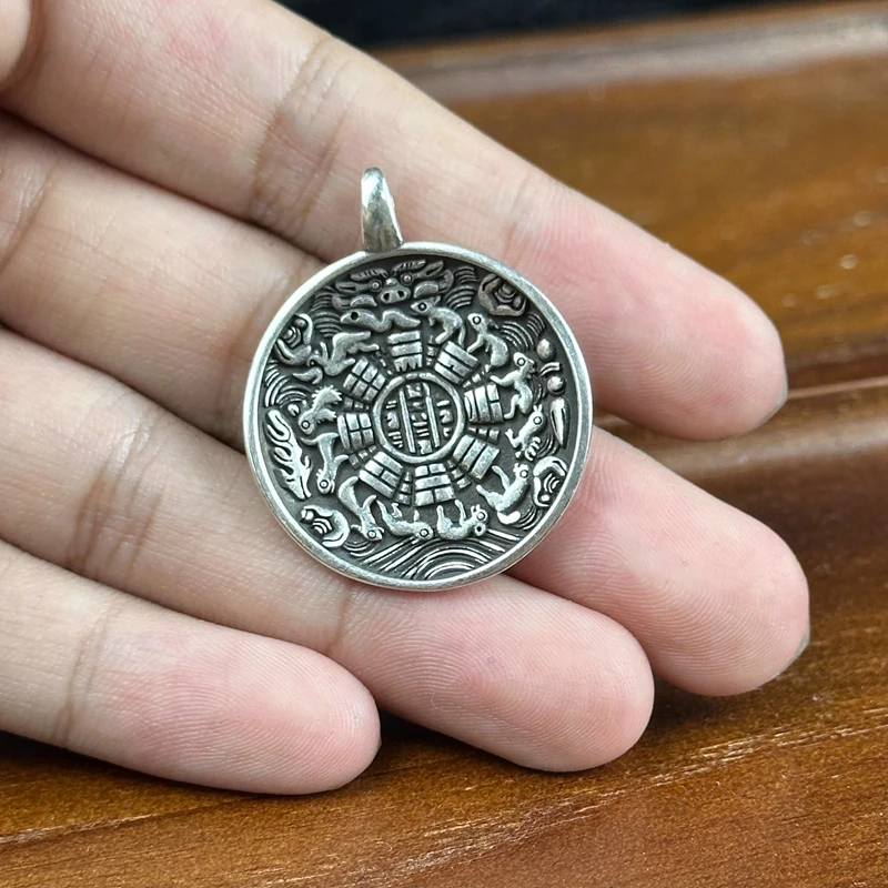 九宫八卦牌藏式925藏族老物件猪鼻子文玩配饰侧挂藏八宝DIY