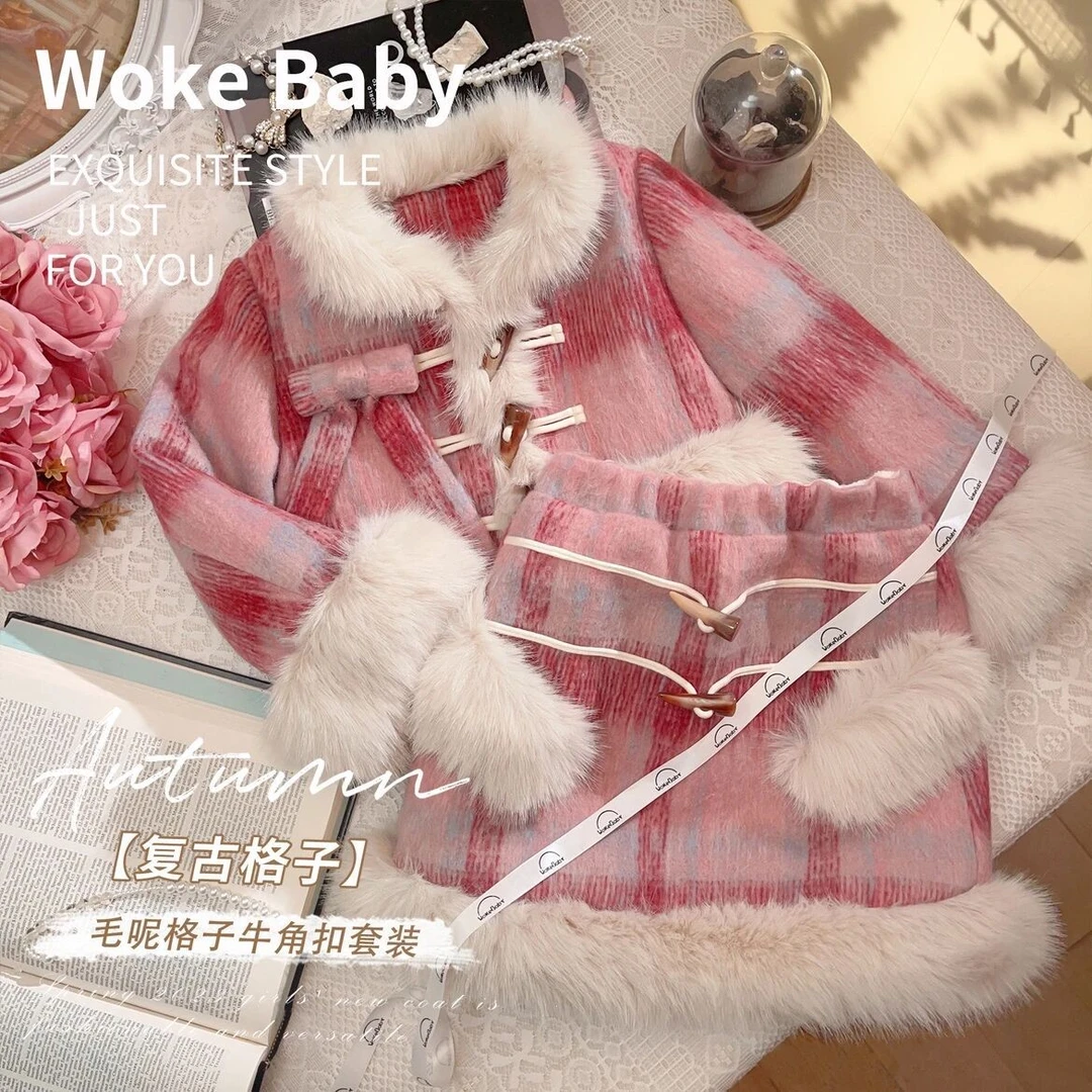 女童秋冬季小香风套装2023新款儿童冬装洋气夹棉女宝宝短裙两件套