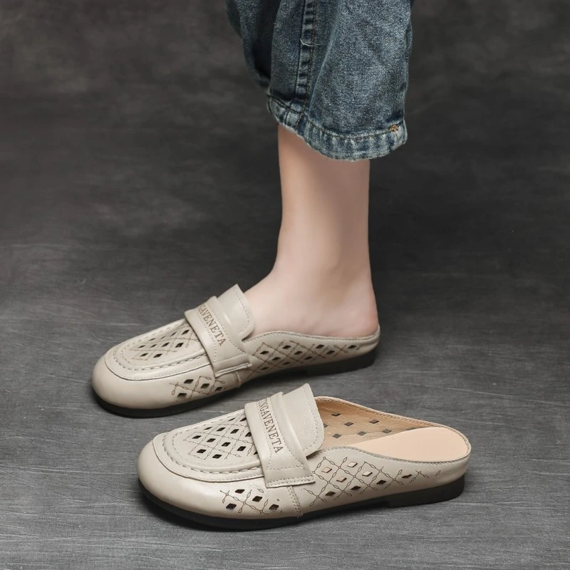 2310断码断色清货包头凉拖鞋真皮夏季平底防滑镂空女士凉拖鞋