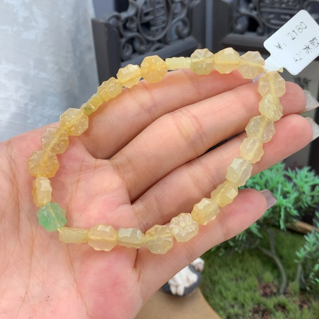 翡翠手链未镶嵌冰胶黄翡特色手串