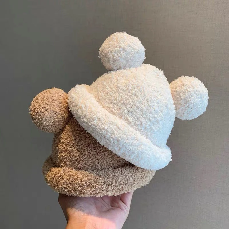 宝宝ins韩国小熊丸子帽秋冬季6—12个月婴儿婴幼儿保暖毛绒帽冬天