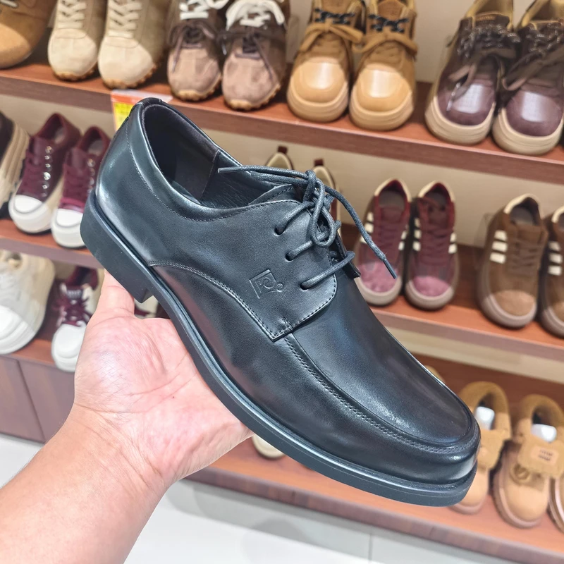 伊鹋鱼男鞋真皮正装皮鞋头层牛皮系带秋季男士商务休闲鞋圆头透气