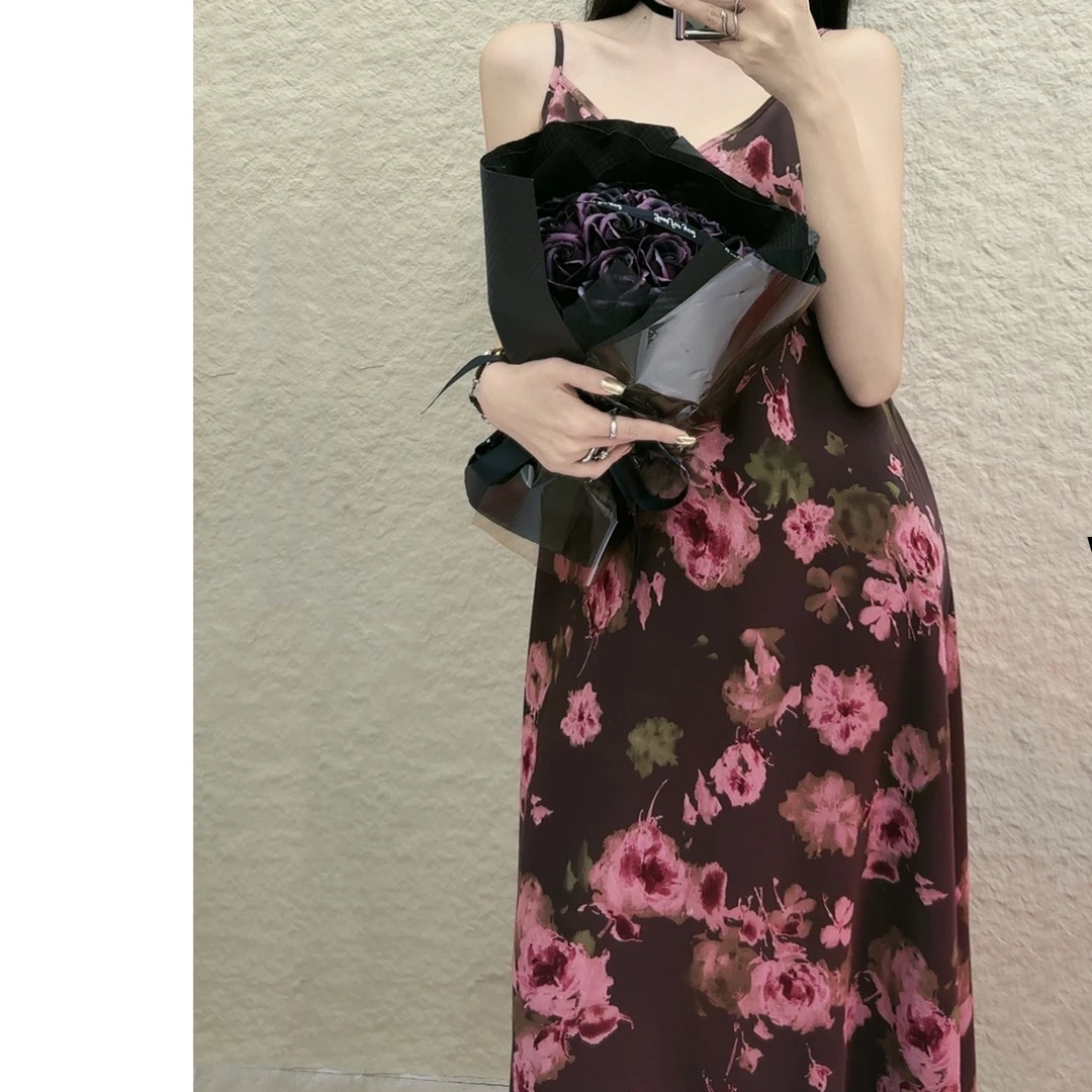 【花落花开吊带裙】82159碎花气质性感夏季复古法式轻奢小众设计感