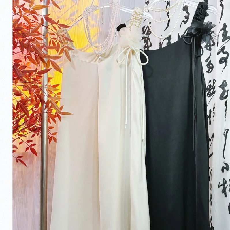 （花朵飘带）0820设计师款吊带纯欲风立体吊带连衣裙女2024夏季