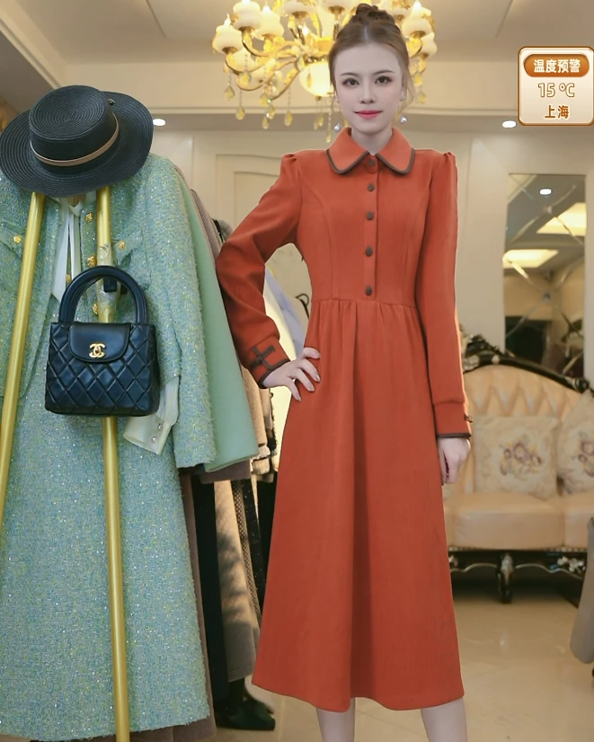 2024新款Y898时尚气质女神范长袖遮肚修身显瘦连衣裙