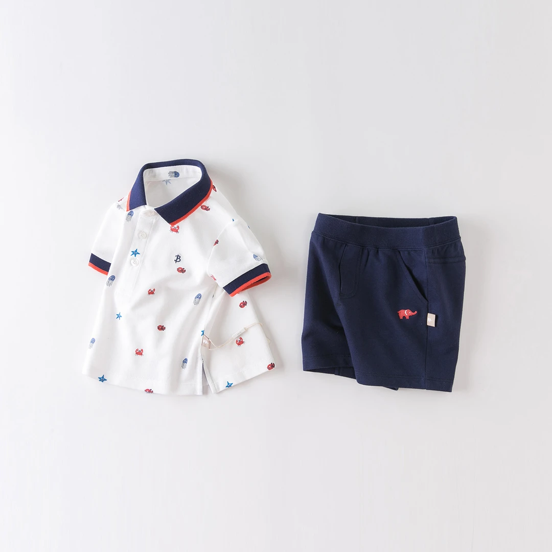 戴维贝拉男童夏季套装宝宝polo衫短袖上衣短裤两件套儿童绅士童装