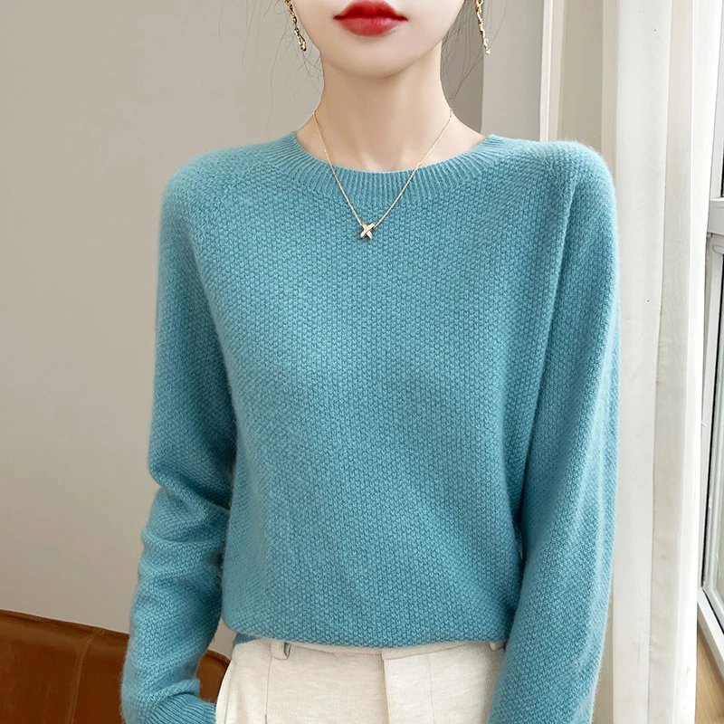 品牌女装秋冬新款圆领针织长袖毛衫百搭显瘦宽松休闲纯色套头