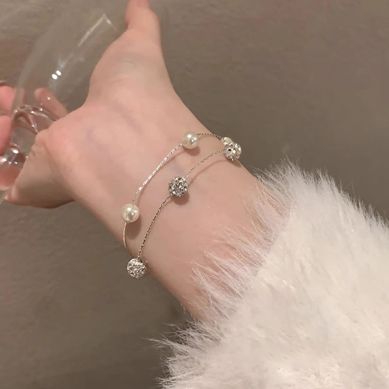 铜合金手链 满天星双层叠戴珠珠手链女2024新款小众精致串珠手饰