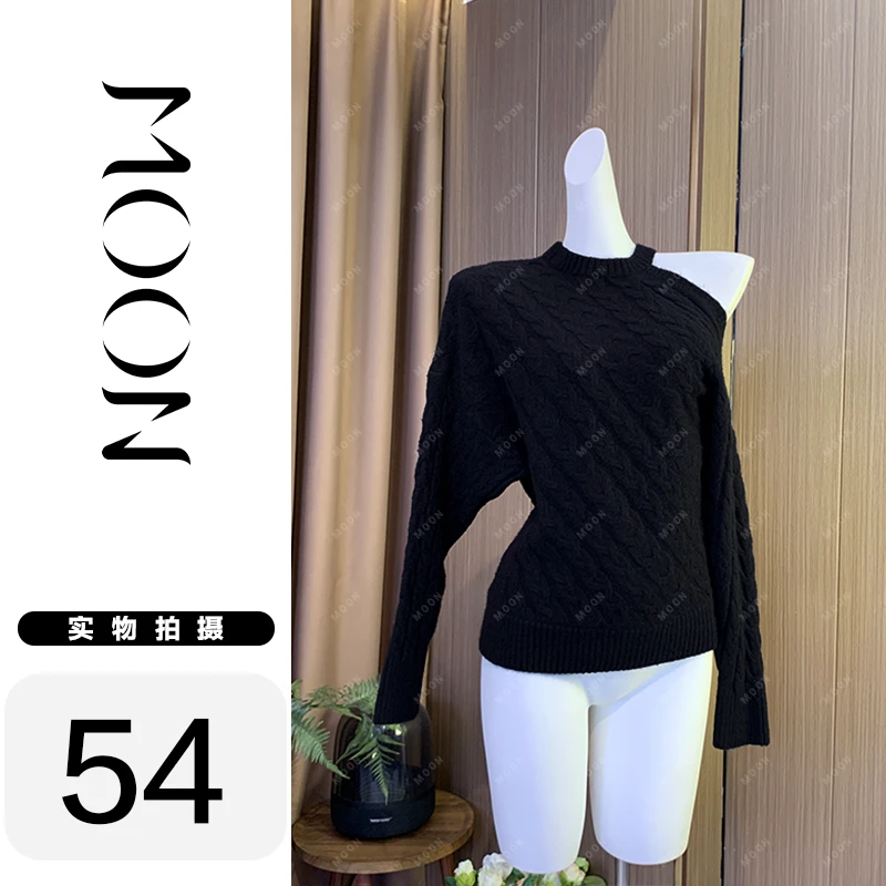 MOON- 漏肩毛衣简约时尚百搭慵懒高端气质高级感新款女装穿搭 *54
