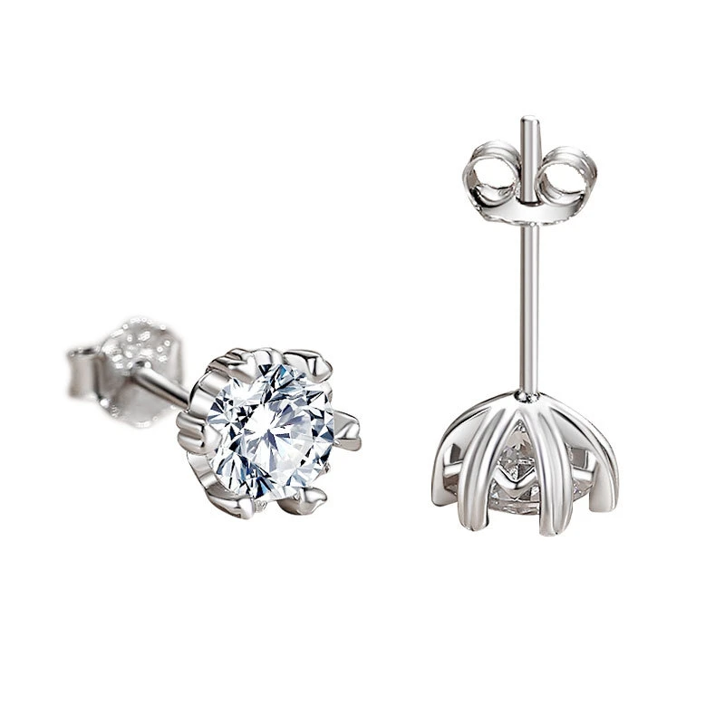 若怡则荣 足银合成锆石耳饰 六爪八箭八心纯银耳针耳钉时尚经典