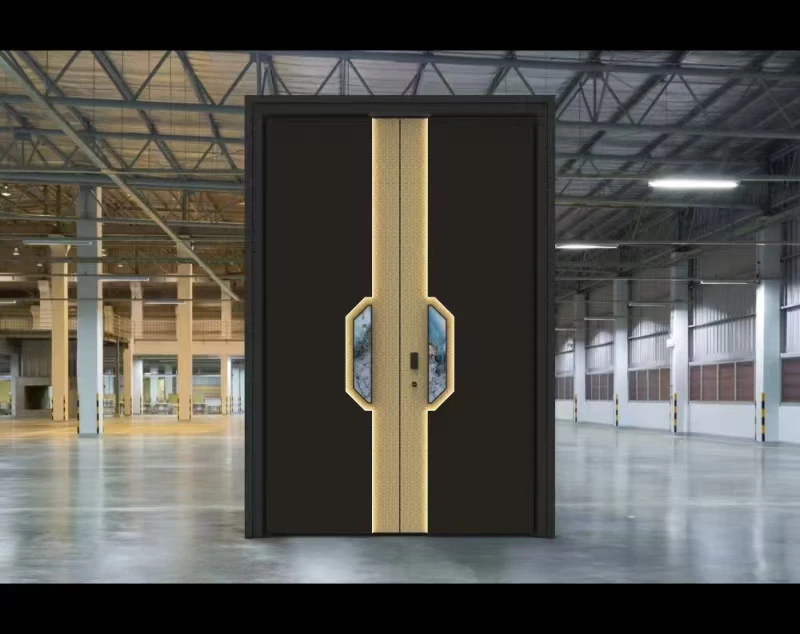 高端防爆铸铝门新中式双开门别墅黑色大门农村自建入户门定制