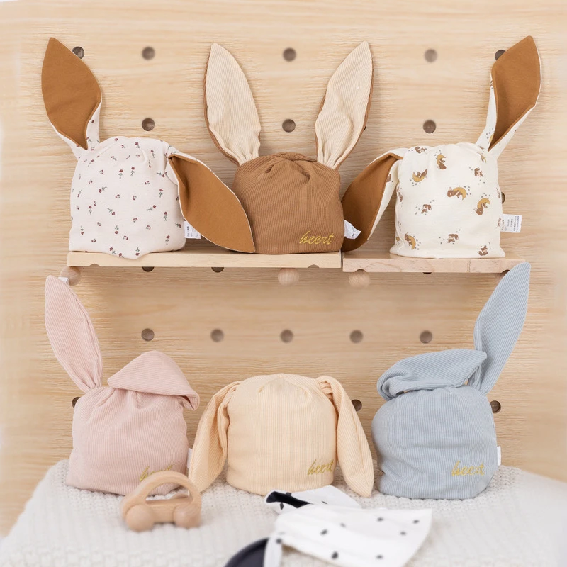 婴儿胎帽新生儿兔耳朵帽子宝宝护头卤帽
