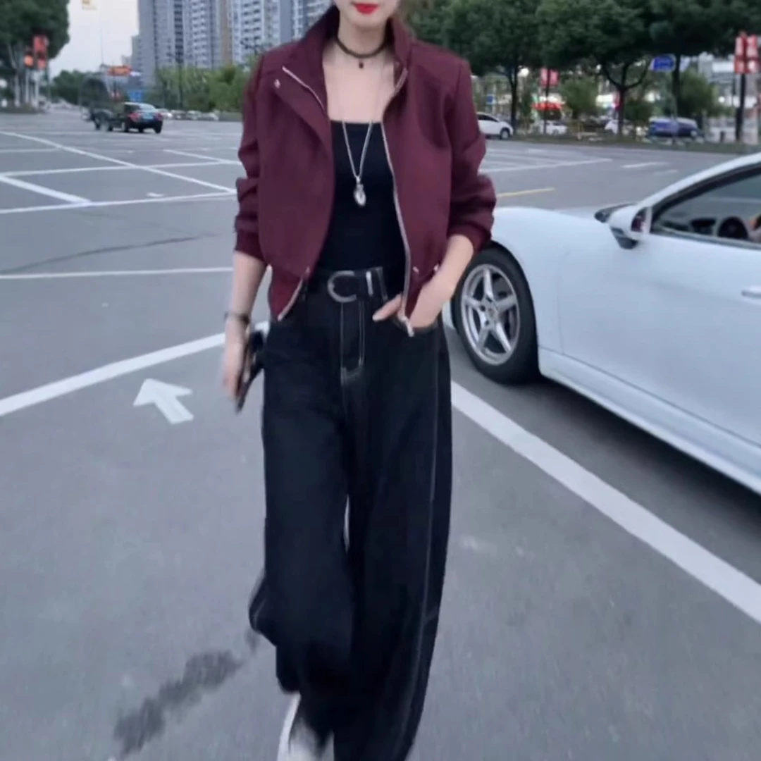 轻奢女装时髦高级感网红爆款减龄秋冬新款短款拉链百搭外套阔腿裤