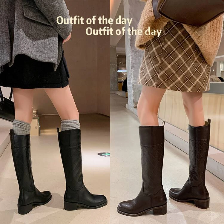 【林可乐】时装靴2024年冬季时尚粗跟纯色时装靴时装靴高筒