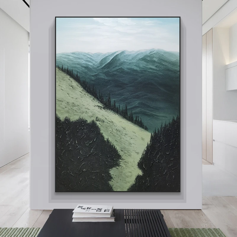 【青山卧龙】手绘油画侘寂风客厅沙发创意抽象背景玄关处简约现代