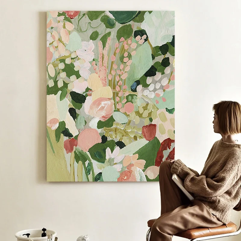 【岭南花开】手绘油画侘寂风客厅挂画简约玄关餐厅抽象艺术装饰画