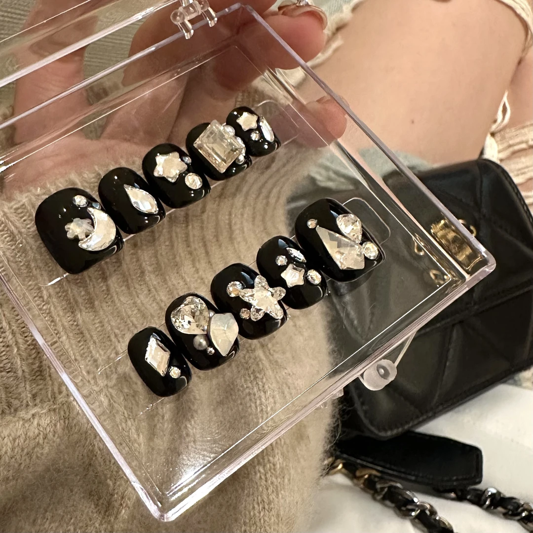 【毛利美甲事务所】黑茶奶盖 施华洛 日常百搭 穿戴短甲高级定制