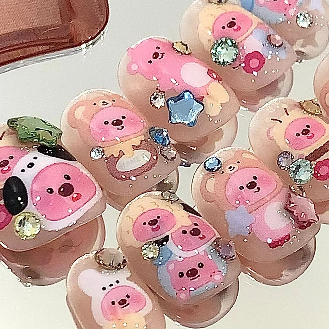 【毛利美甲事务所】绝版 小海狸loopy露比施华洛粉色网红穿戴甲定制