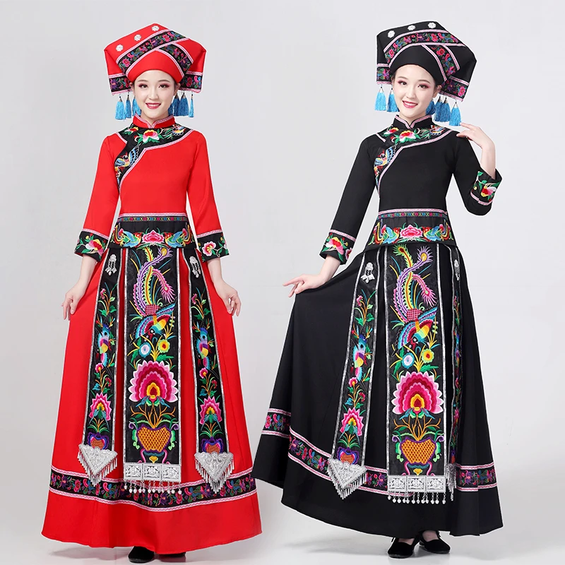 壮族服饰女成人广西三月三民族服装苗族舞蹈演出服少数民族布依族