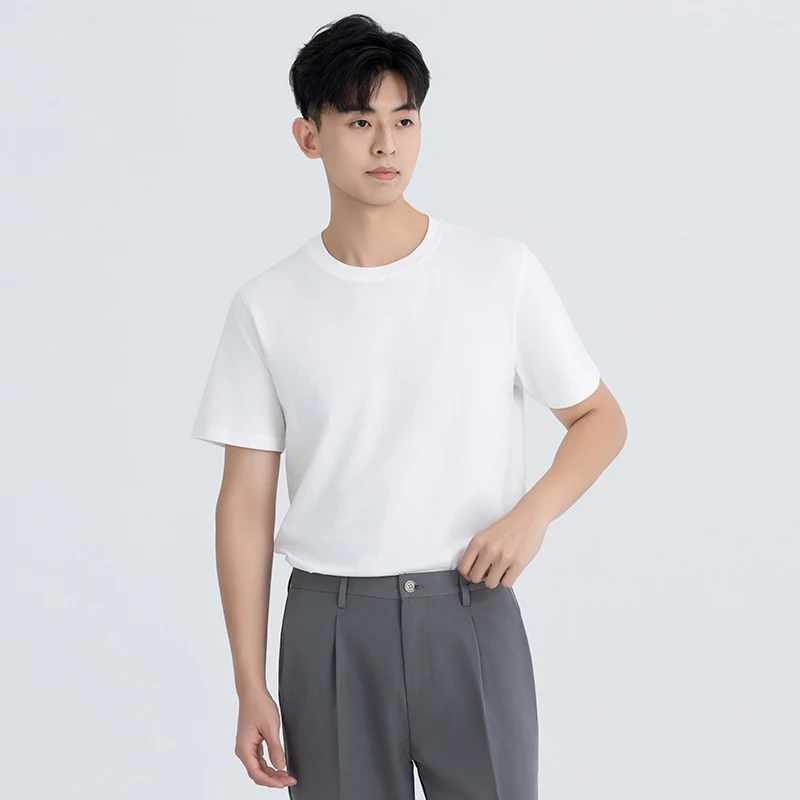 新疆棉240g白色重磅t恤宽松纯棉圆领纯色简约打底衣服男短袖内搭