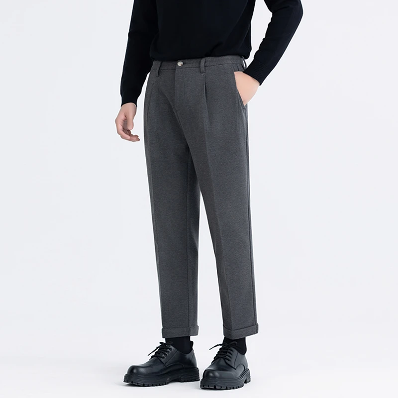 2025秋冬季加厚保暖毛呢裤休闲九分裤男柔顺抗皱免烫宽松休闲长裤