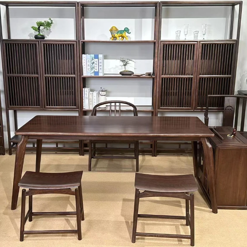 老榆木悬浮大餐桌全实木长桌子工作台长方形简约现代家用实木家具