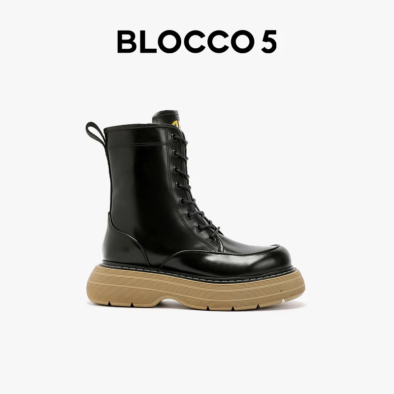 BLOCCO5新款马丁靴厚底机车靴中筒短靴工装靴英伦女经典潮高帮鞋
