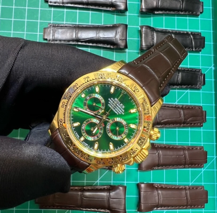 劳力仕代用款 美洲钢头粒弧形接口鳄鱼皮表带 适配各系列定制