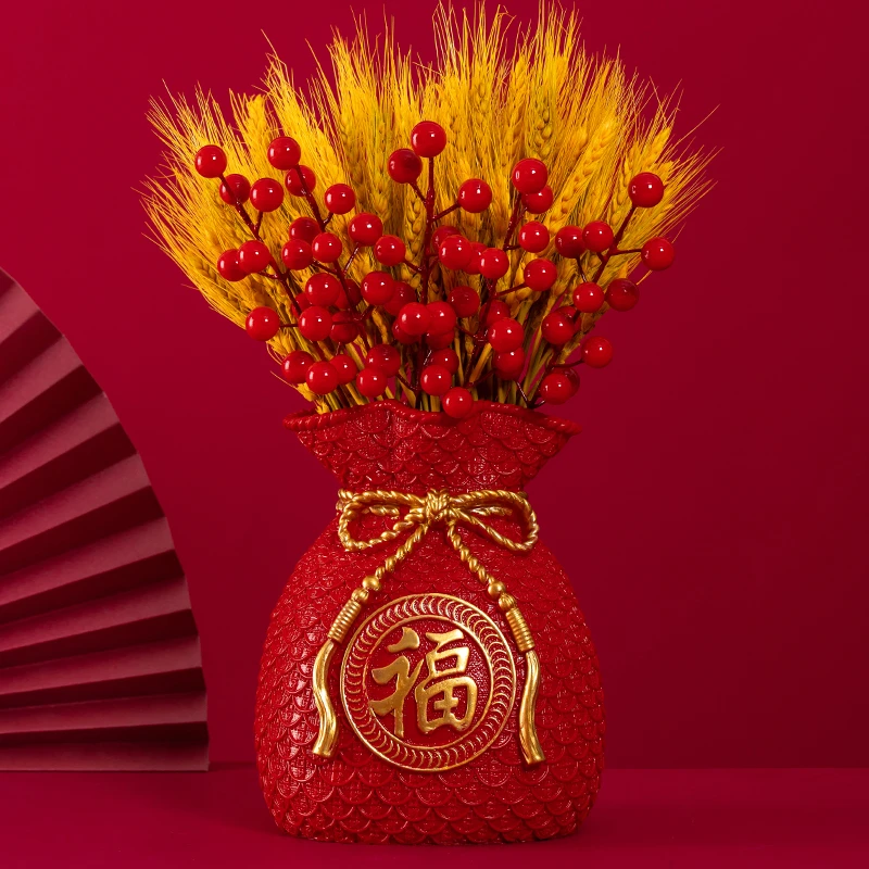 过年春节花瓶客厅摆件插花发财果大麦福桶年宵花电视柜家居装饰品