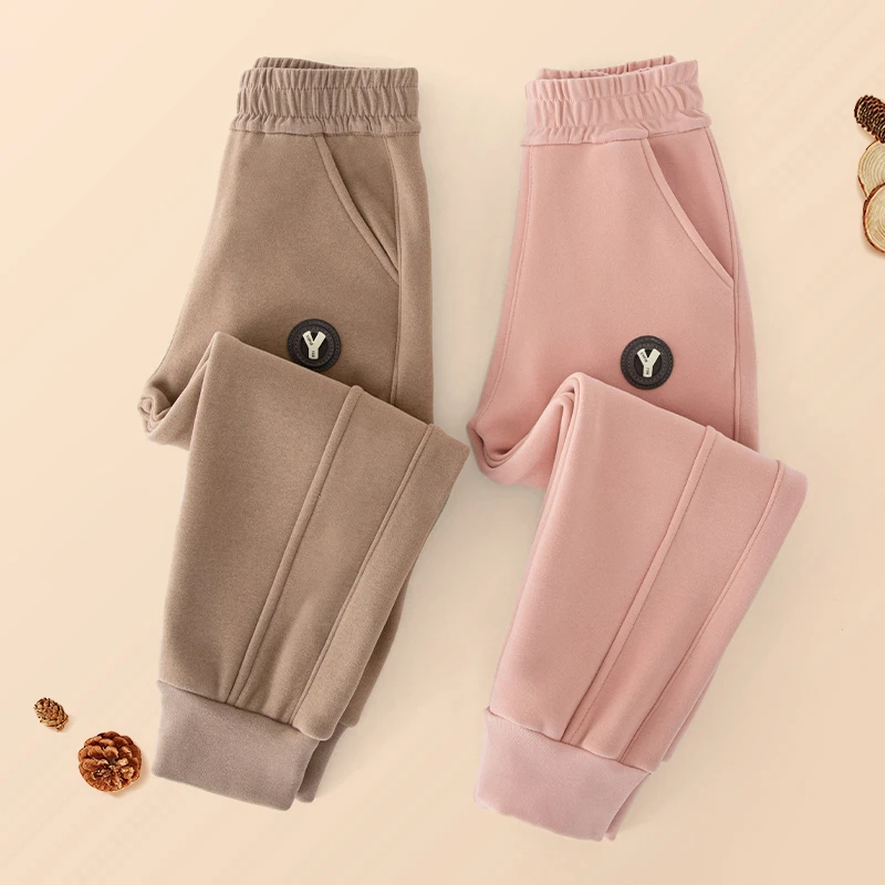 女童加厚休闲卫裤防风秋冬季中童加绒运动裤保暖儿童外穿裤子洋气