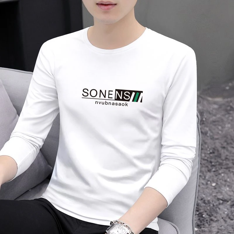 高端男士长袖T恤春秋款潮流印花内搭打底衫圆领打底衫体恤上衣男