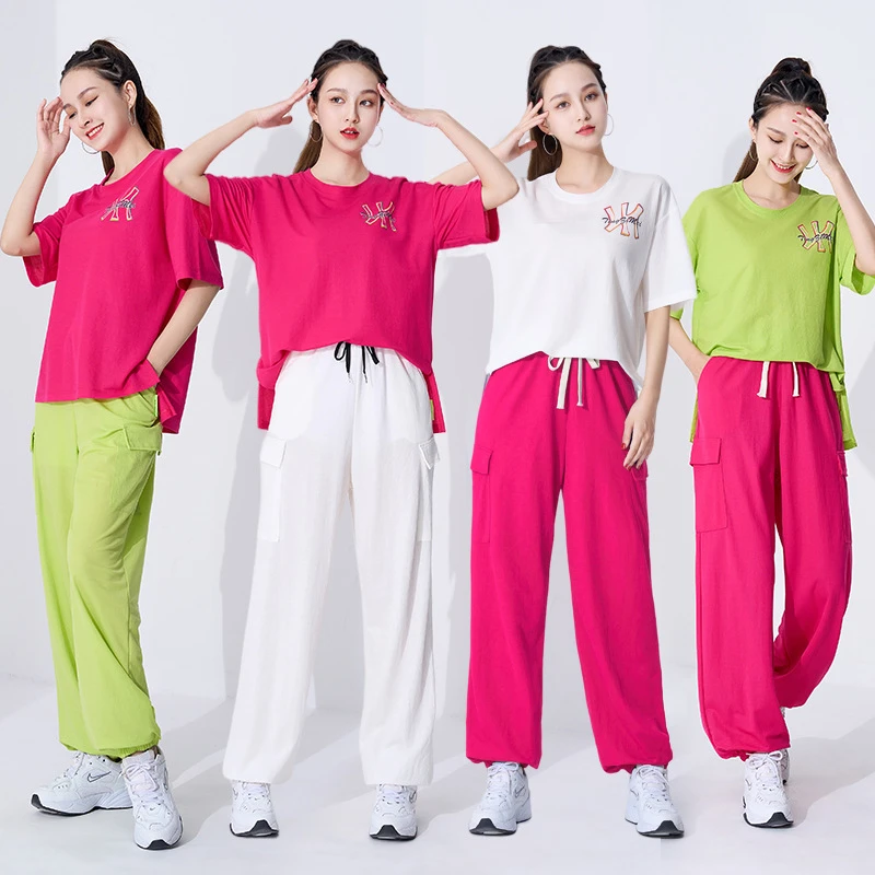 广场舞服装新款套装春夏宽松T版运动曳步舞团体表演练功服夏季