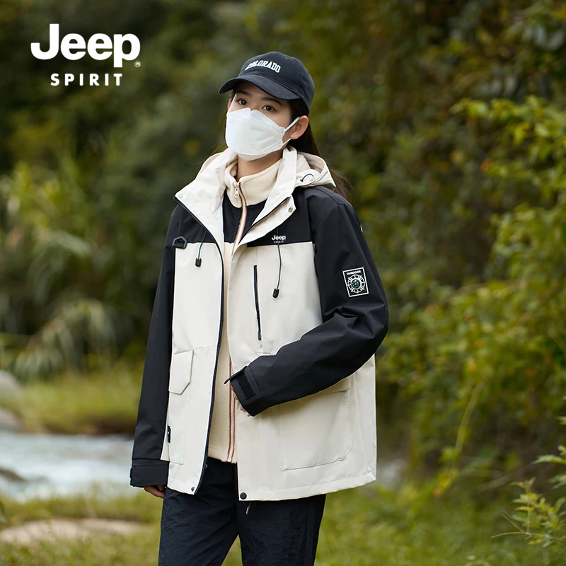 JEEPSPIRIT吉普冲锋衣男女2024春秋季防风防水外套情侣户外登山服