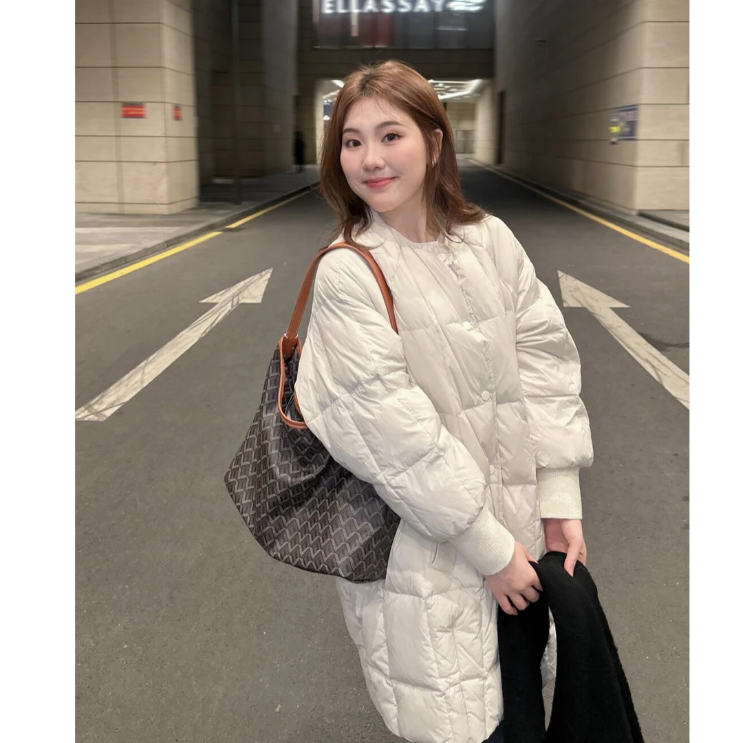 2024冬新款韩版棉服女中长款立领时尚简约面包服棉衣外套裤袜套装