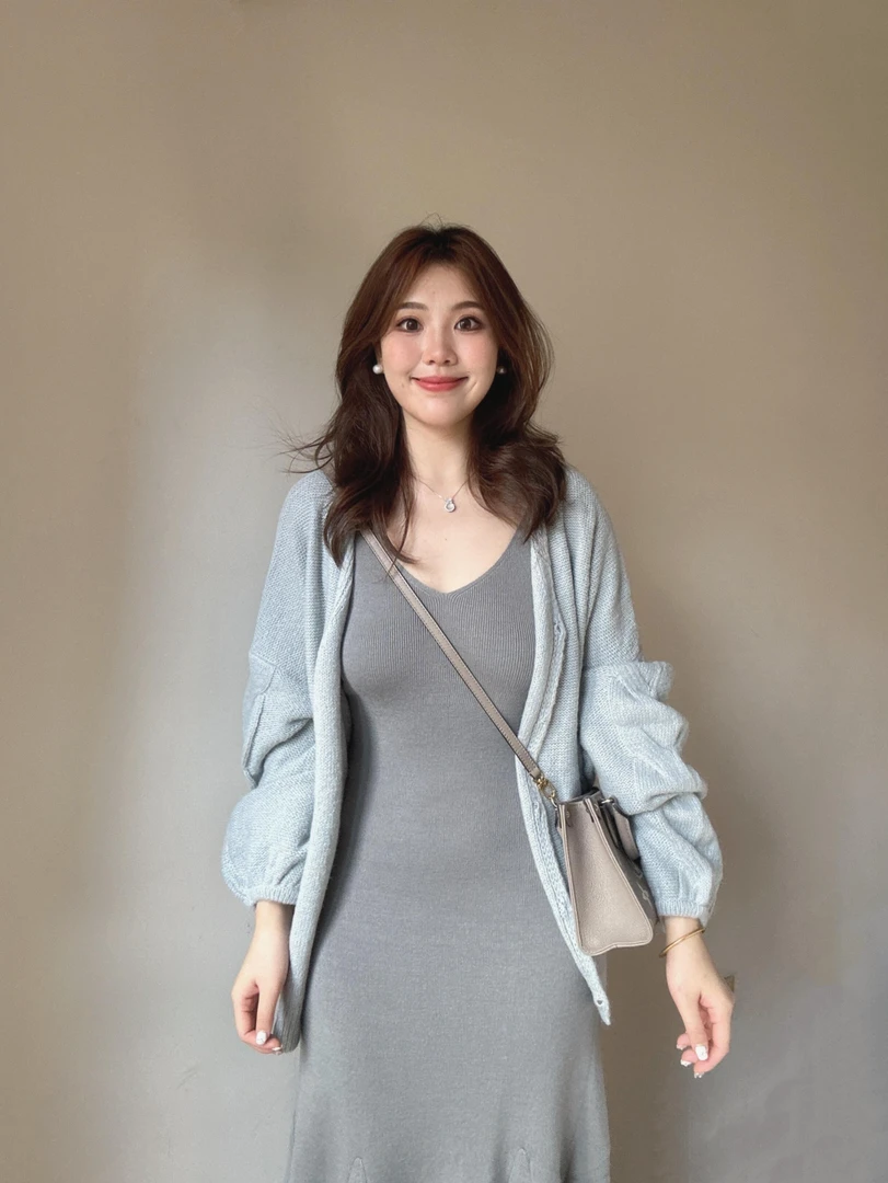 网红洋气别致2024秋季新款针织别致开衫外套女性感连衣裙微胖套装