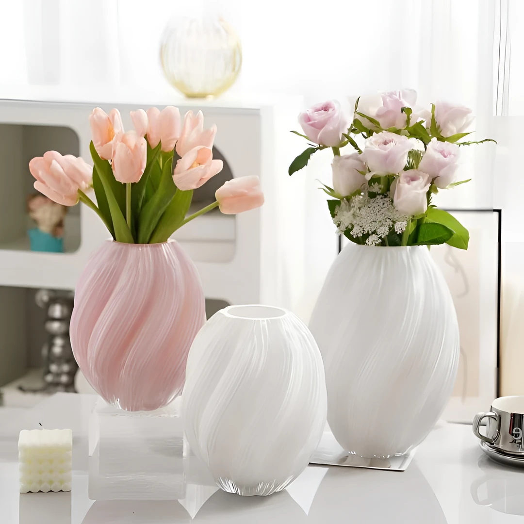 网红奶油色螺旋玻璃花瓶高档客厅插花水养鲜花水培创意麦芽糖花瓶