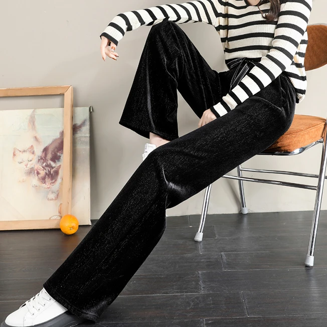 金丝绒裤子女闪闪窄版阔腿裤加绒加厚秋冬新款宽松显瘦大码休闲裤