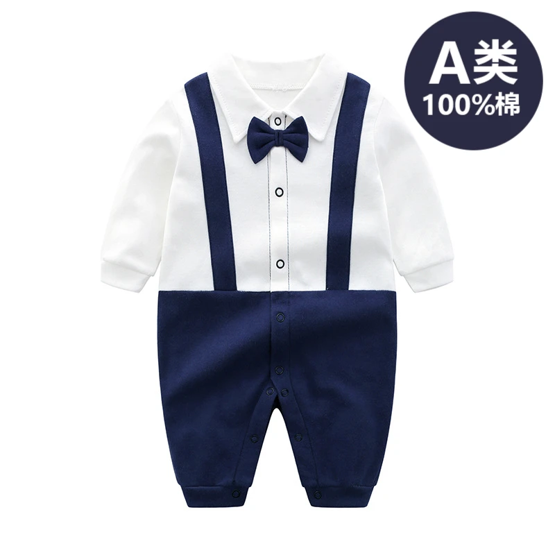 新生婴儿儿衣服春秋男宝宝连体衣0-6个月百天9婴幼儿满月绅士爬服