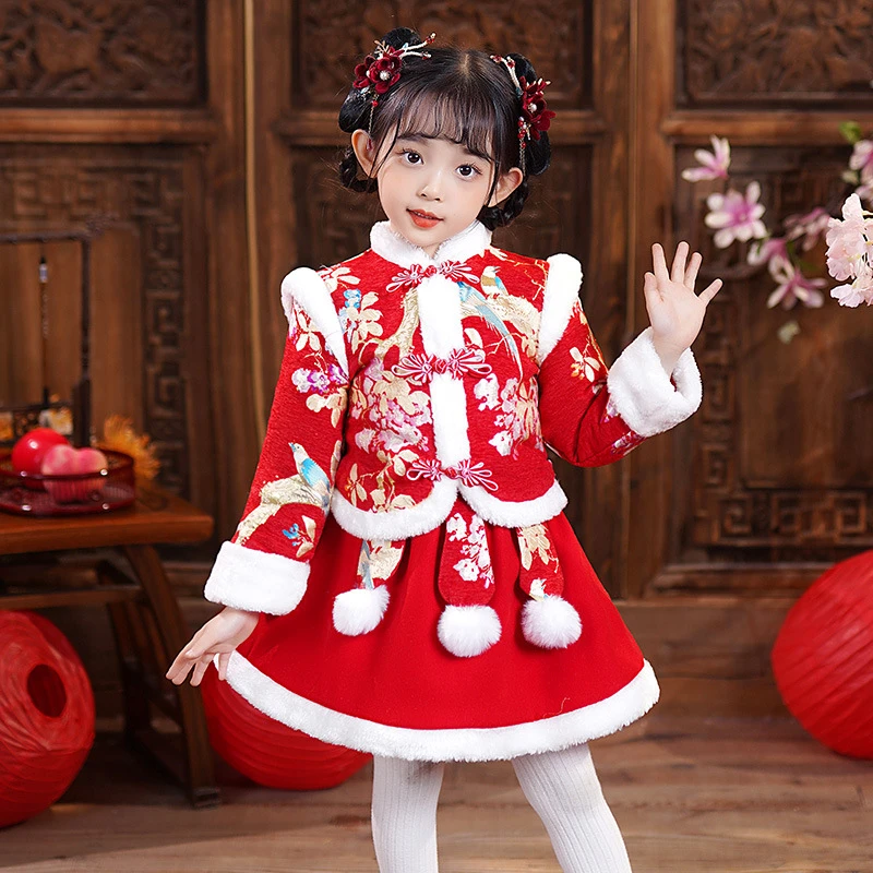 新年儿童冬款超仙古风公主裙唐装汉服女童新款冬季套装中大童古装